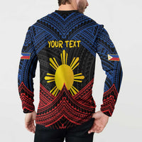 Personalized Philippines Button Sweatshirt Polynesian Tribal Tattoo with Filipino Flag Motif LT9 - Polynesian Pride