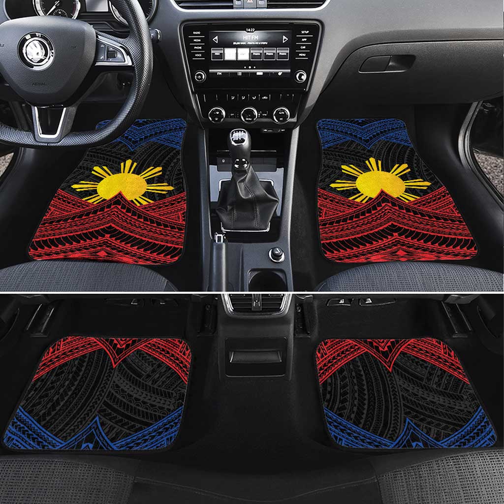 Personalized Philippines Car Mats Polynesian Tribal Tattoo with Filipino Flag Motif LT9 Set 4pcs Black - Polynesian Pride