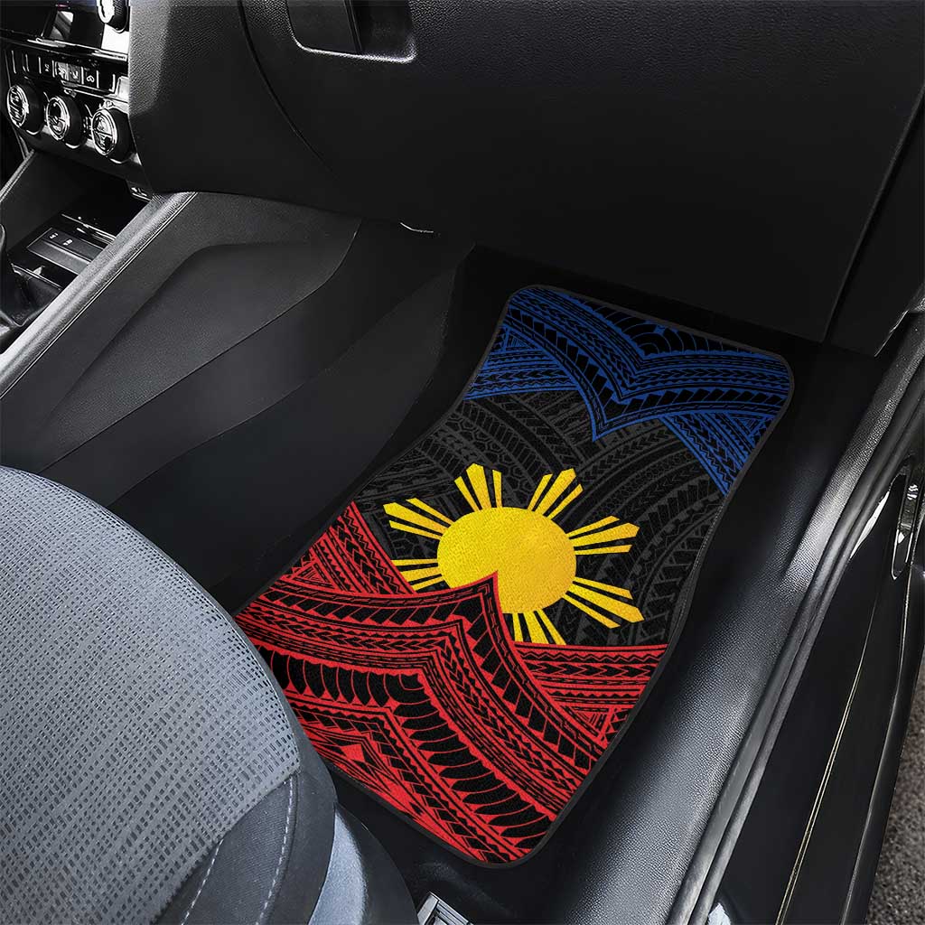 Personalized Philippines Car Mats Polynesian Tribal Tattoo with Filipino Flag Motif LT9 - Polynesian Pride