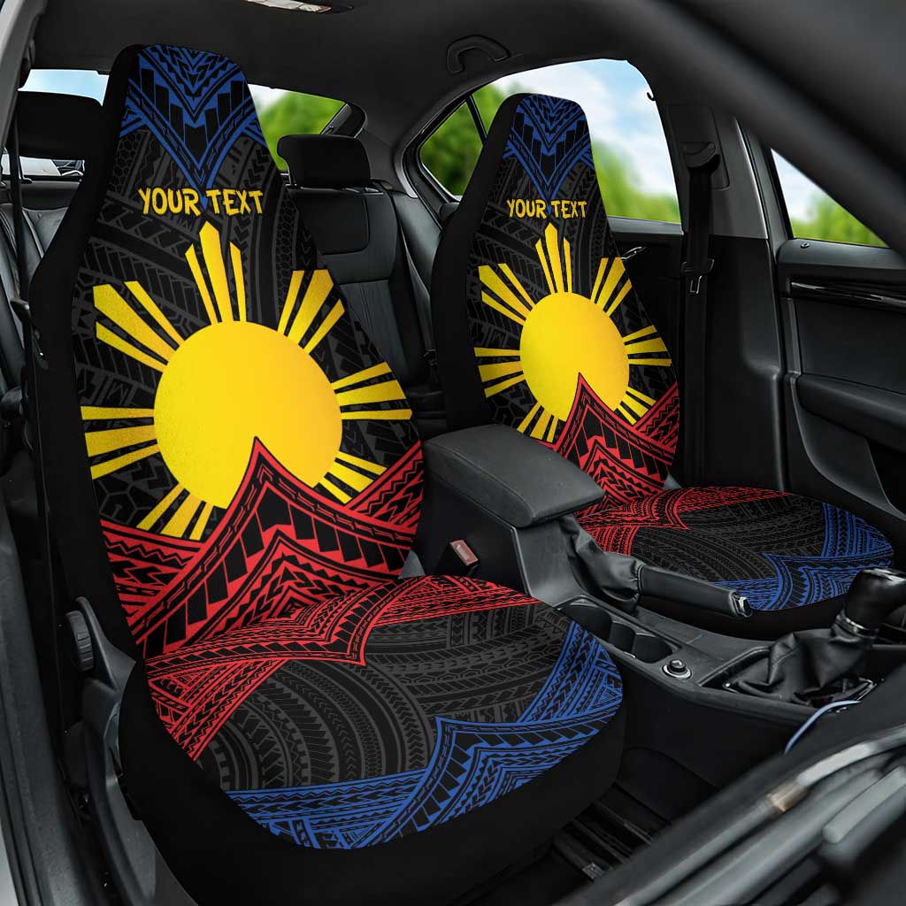Personalized Philippines Car Seat Cover Polynesian Tribal Tattoo with Filipino Flag Motif LT9 One Size Black - Polynesian Pride