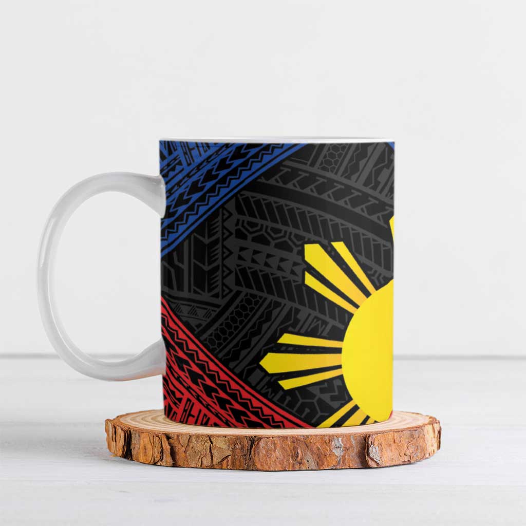 Personalized Philippines Ceramic Mug Polynesian Tribal Tattoo with Filipino Flag Motif LT9 Black - Polynesian Pride
