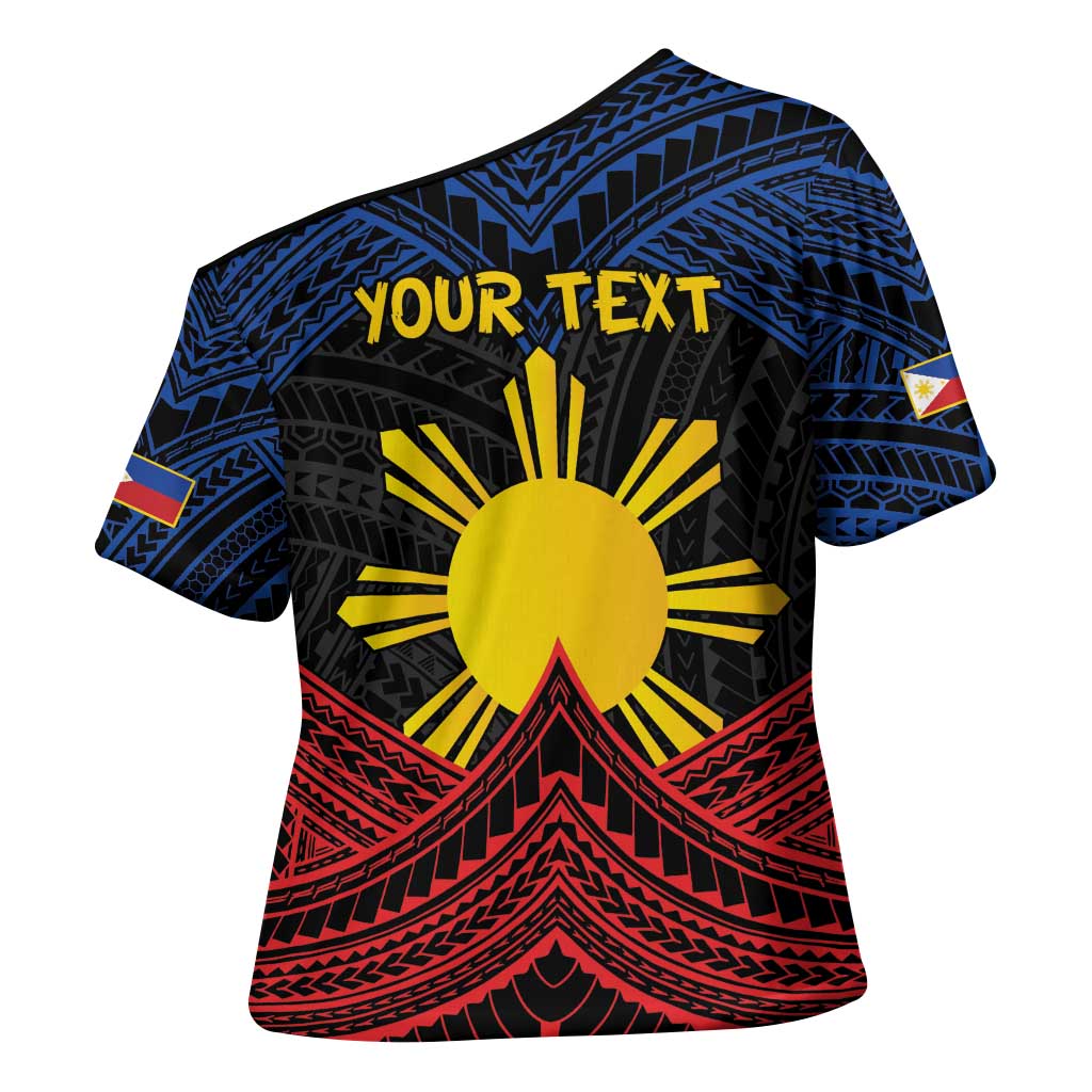 Personalized Philippines Cross Shoulder Shirt Polynesian Tribal Tattoo with Filipino Flag Motif LT9 - Polynesian Pride