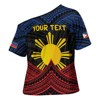 Personalized Philippines Cross Shoulder Shirt Polynesian Tribal Tattoo with Filipino Flag Motif LT9 - Polynesian Pride