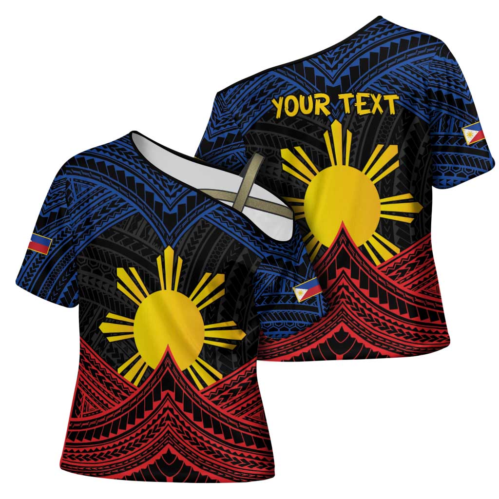 Personalized Philippines Cross Shoulder Shirt Polynesian Tribal Tattoo with Filipino Flag Motif LT9 - Polynesian Pride