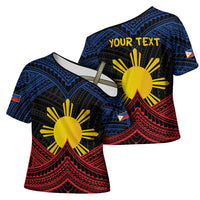 Personalized Philippines Cross Shoulder Shirt Polynesian Tribal Tattoo with Filipino Flag Motif LT9 - Polynesian Pride