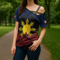 Personalized Philippines Cross Shoulder Shirt Polynesian Tribal Tattoo with Filipino Flag Motif LT9 - Polynesian Pride