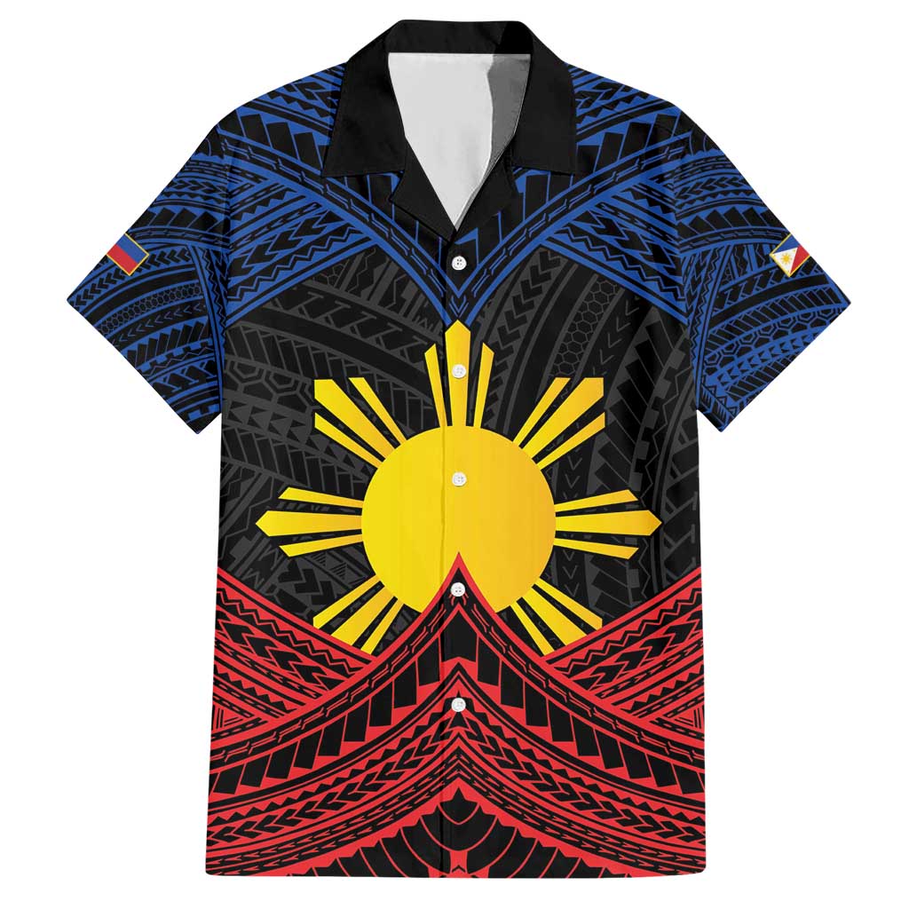 Personalized Philippines Hawaiian Shirt Polynesian Tribal Tattoo with Filipino Flag Motif LT9 Black - Polynesian Pride