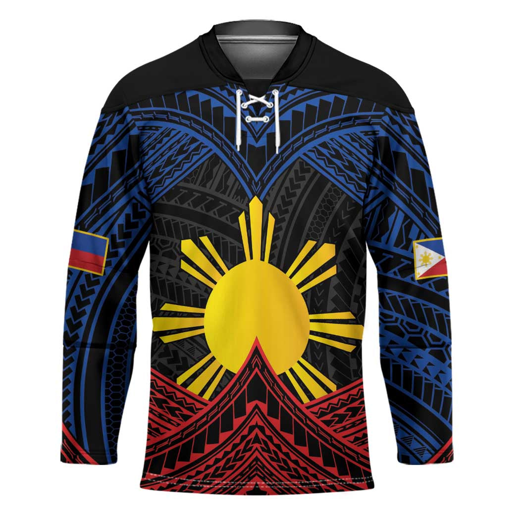 Personalized Philippines Hockey Jersey Polynesian Tribal Tattoo with Filipino Flag Motif LT9 Unisex Black - Polynesian Pride