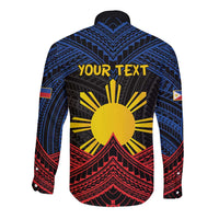 Personalized Philippines Long Sleeve Button Shirt Polynesian Tribal Tattoo with Filipino Flag Motif LT9 - Polynesian Pride