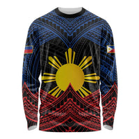 Personalized Philippines Long Sleeve Shirt Polynesian Tribal Tattoo with Filipino Flag Motif LT9 Unisex Black - Polynesian Pride