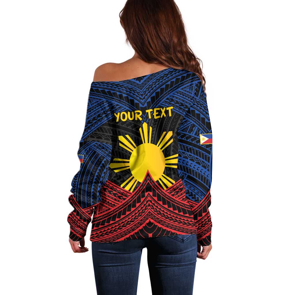 Personalized Philippines Off Shoulder Sweater Polynesian Tribal Tattoo with Filipino Flag Motif LT9 - Polynesian Pride