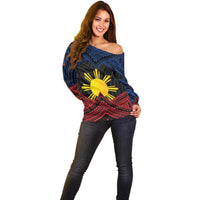 Personalized Philippines Off Shoulder Sweater Polynesian Tribal Tattoo with Filipino Flag Motif LT9 - Polynesian Pride