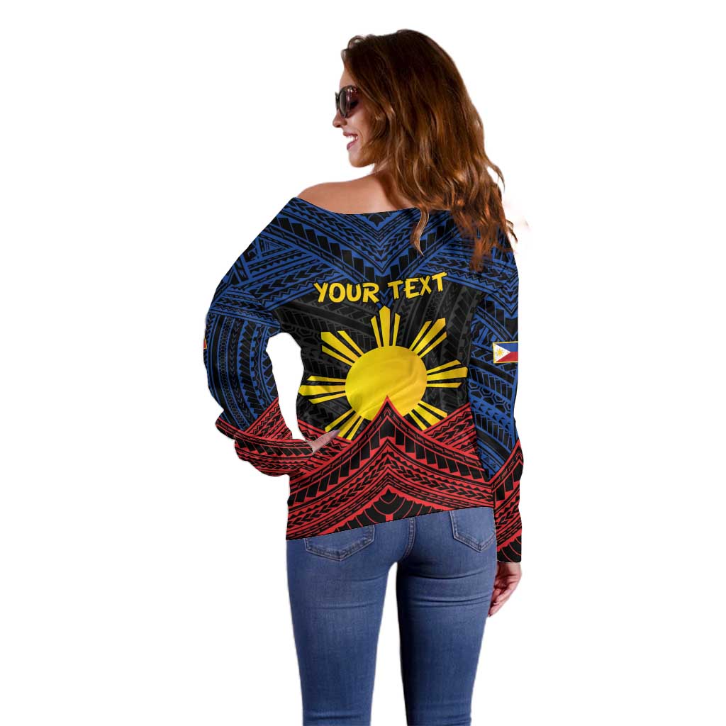 Personalized Philippines Off Shoulder Sweater Polynesian Tribal Tattoo with Filipino Flag Motif LT9 - Polynesian Pride