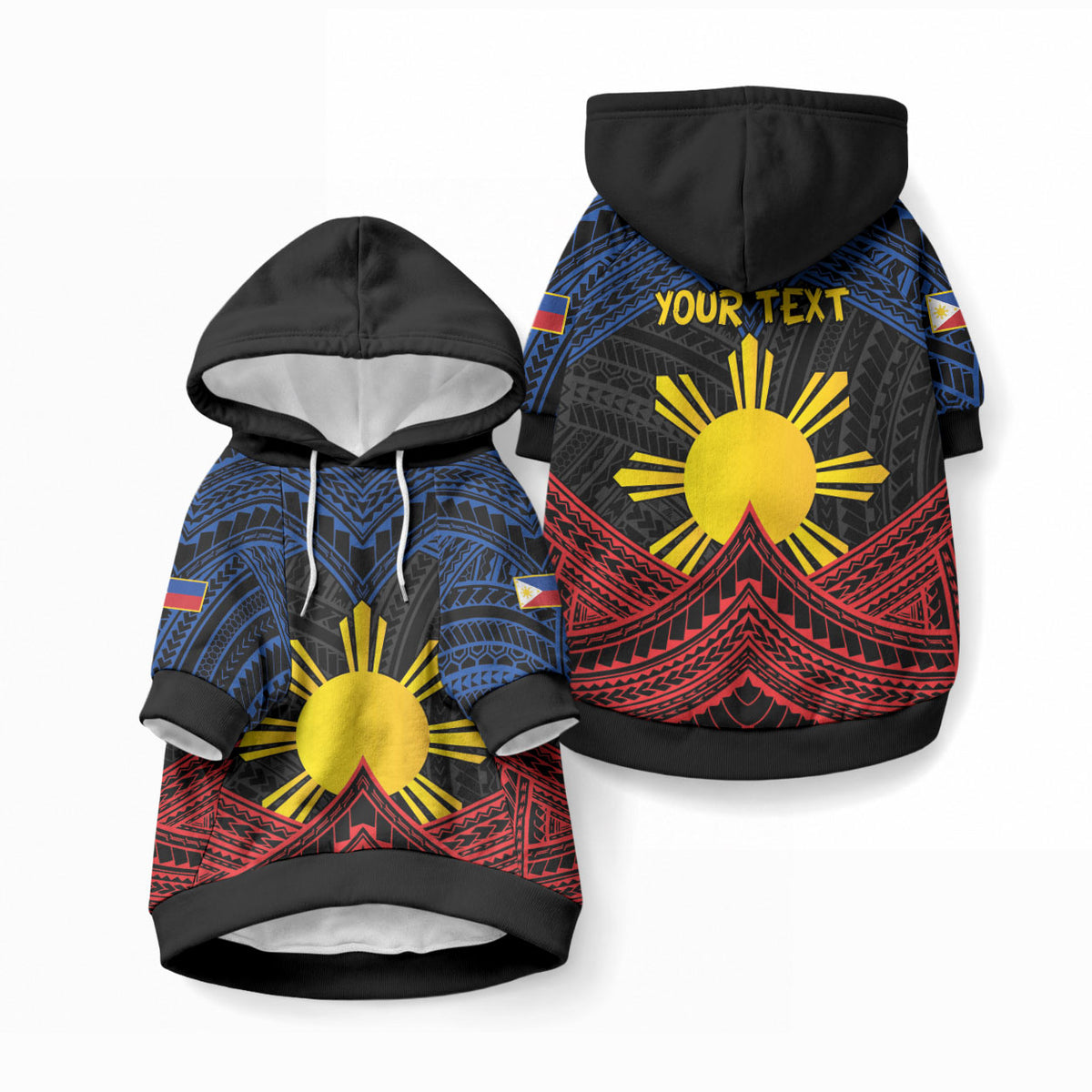 Personalized Philippines Pet Hoodie Polynesian Tribal Tattoo with Filipino Flag Motif LT9 Pullover Black - Polynesian Pride