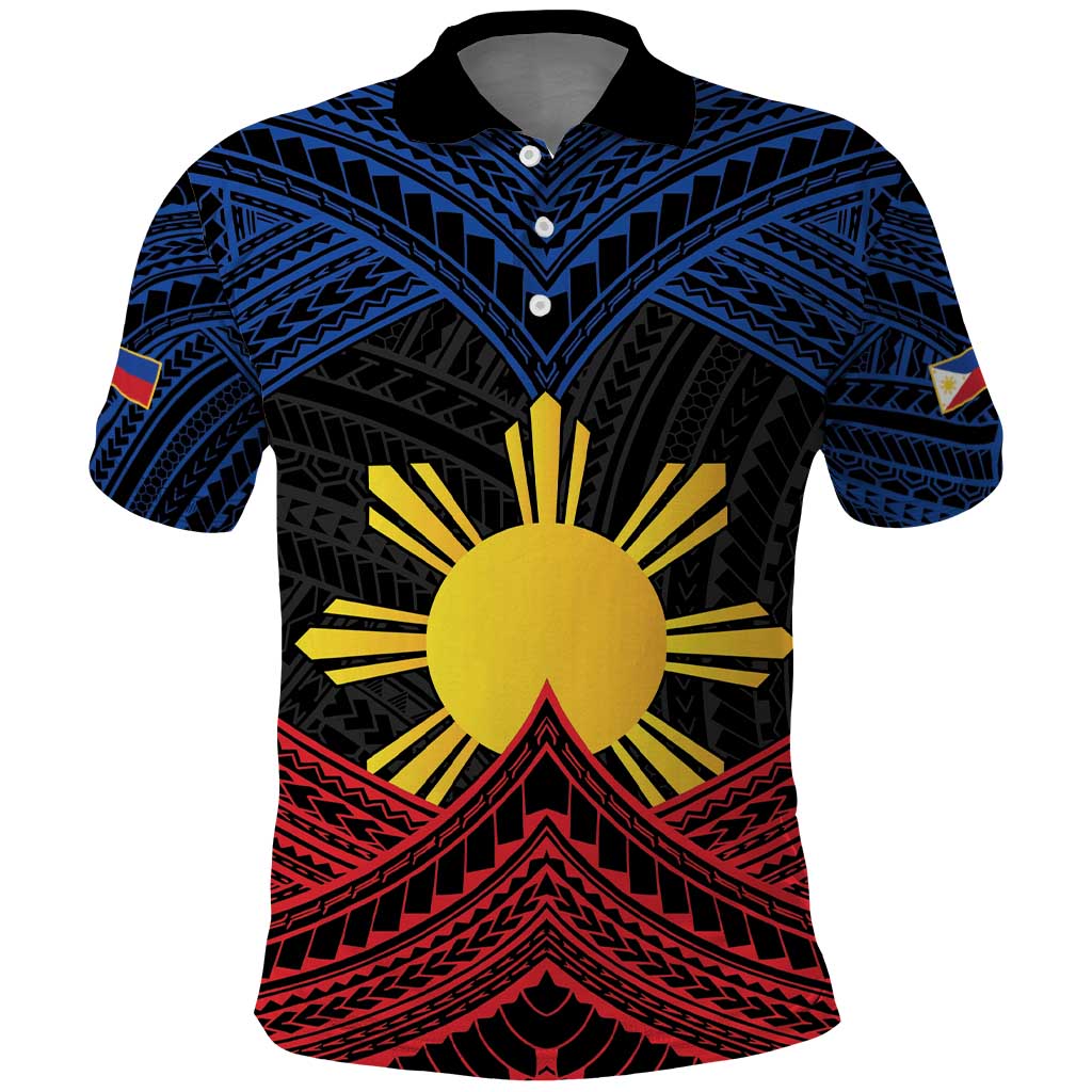 Personalized Philippines Polo Shirt Polynesian Tribal Tattoo with Filipino Flag Motif LT9 Black - Polynesian Pride