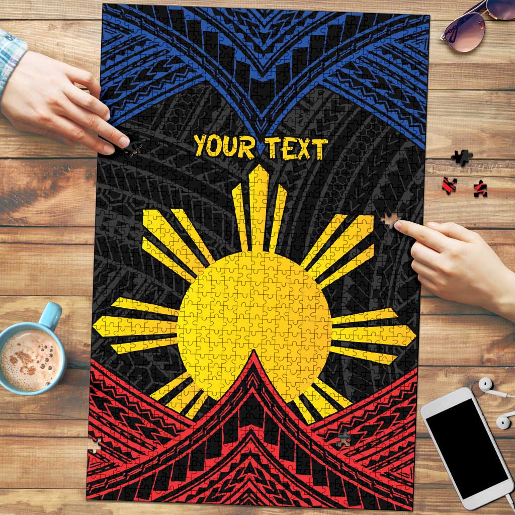 Personalized Philippines Puzzle Polynesian Tribal Tattoo with Filipino Flag Motif LT9 Black - Polynesian Pride