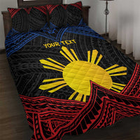 Personalized Philippines Quilt Bed Set Polynesian Tribal Tattoo with Filipino Flag Motif LT9 Black - Polynesian Pride