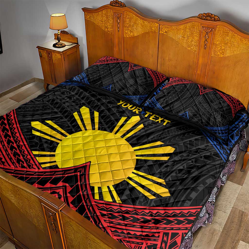 Personalized Philippines Quilt Bed Set Polynesian Tribal Tattoo with Filipino Flag Motif LT9 - Polynesian Pride