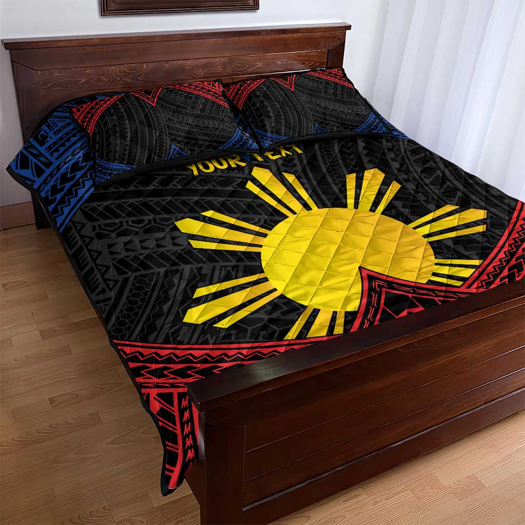 Personalized Philippines Quilt Bed Set Polynesian Tribal Tattoo with Filipino Flag Motif LT9 - Polynesian Pride
