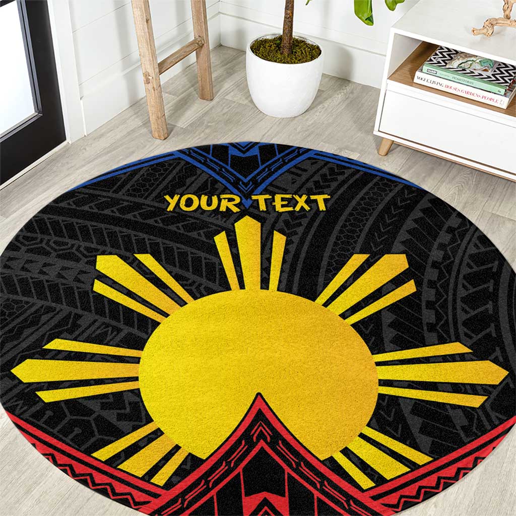 Personalized Philippines Round Carpet Polynesian Tribal Tattoo with Filipino Flag Motif LT9 Black - Polynesian Pride