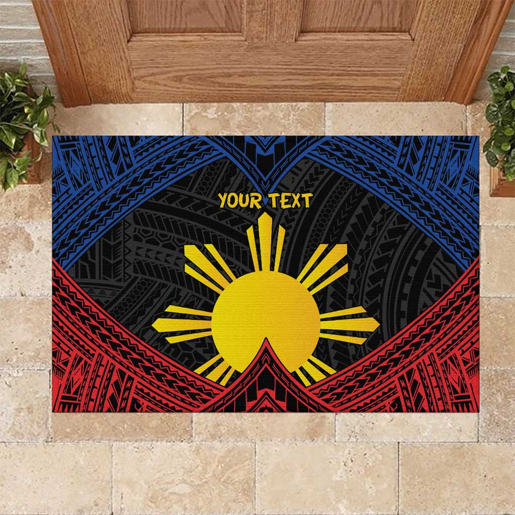 Personalized Philippines Rubber Doormat Polynesian Tribal Tattoo with Filipino Flag Motif LT9 Black - Polynesian Pride