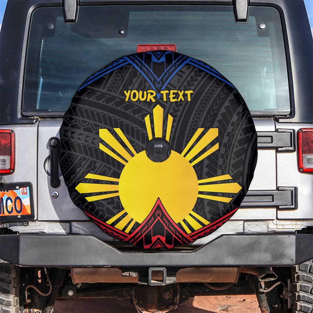 Personalized Philippines Spare Tire Cover Polynesian Tribal Tattoo with Filipino Flag Motif LT9 Black - Polynesian Pride