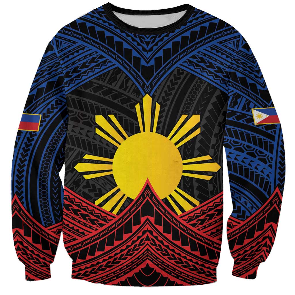 Personalized Philippines Sweatshirt Polynesian Tribal Tattoo with Filipino Flag Motif LT9 Unisex Black - Polynesian Pride