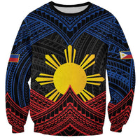 Personalized Philippines Sweatshirt Polynesian Tribal Tattoo with Filipino Flag Motif LT9 Unisex Black - Polynesian Pride