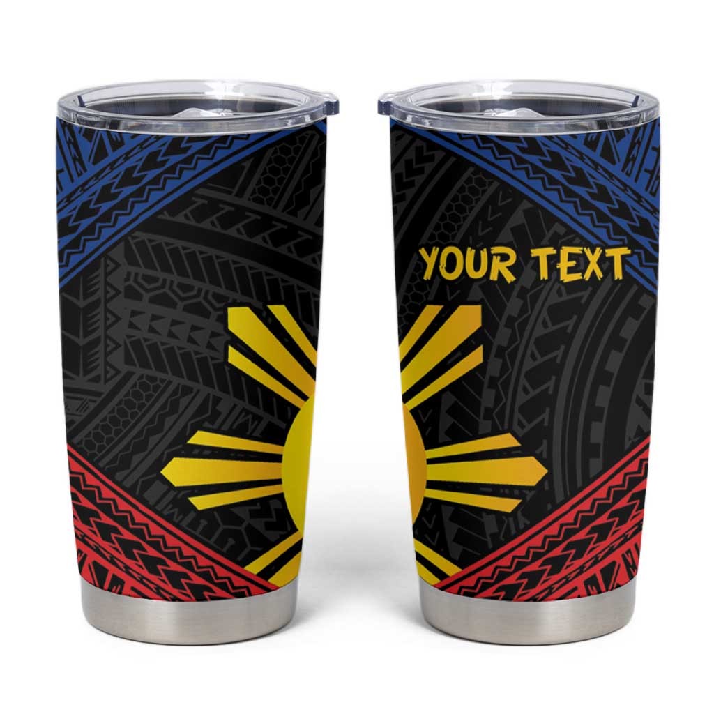 Personalized Philippines Tumbler Cup Polynesian Tribal Tattoo with Filipino Flag Motif LT9 Black - Polynesian Pride