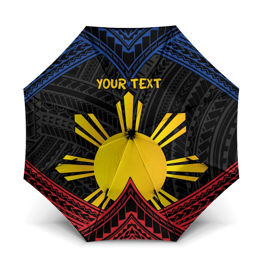 Personalized Philippines Umbrella Polynesian Tribal Tattoo with Filipino Flag Motif LT9 One Size Folded 11.42 inch Opened Diameter 37.4 inch Black - Polynesian Pride