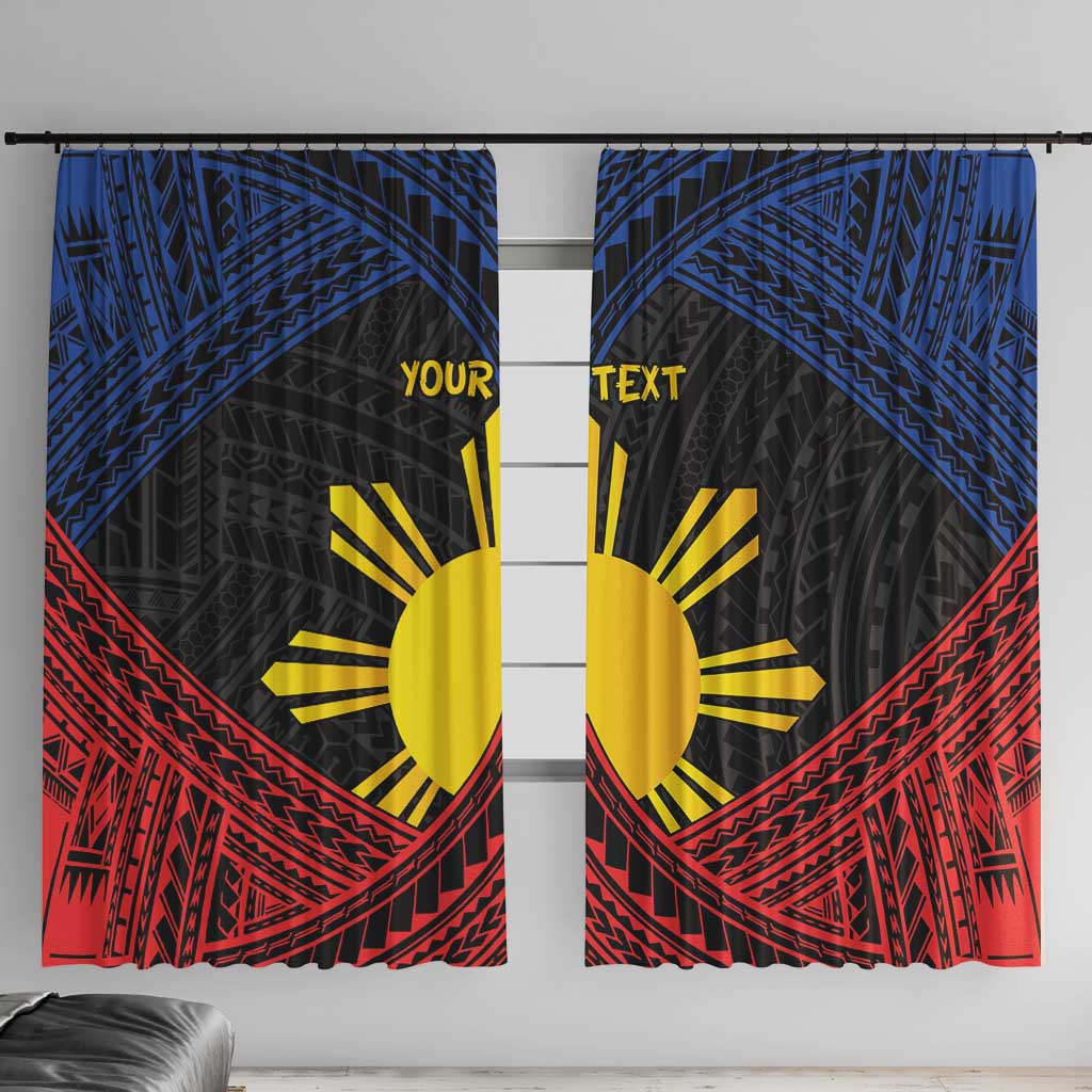 Personalized Philippines Window Curtain Polynesian Tribal Tattoo with Filipino Flag Motif LT9 With Hooks Black - Polynesian Pride
