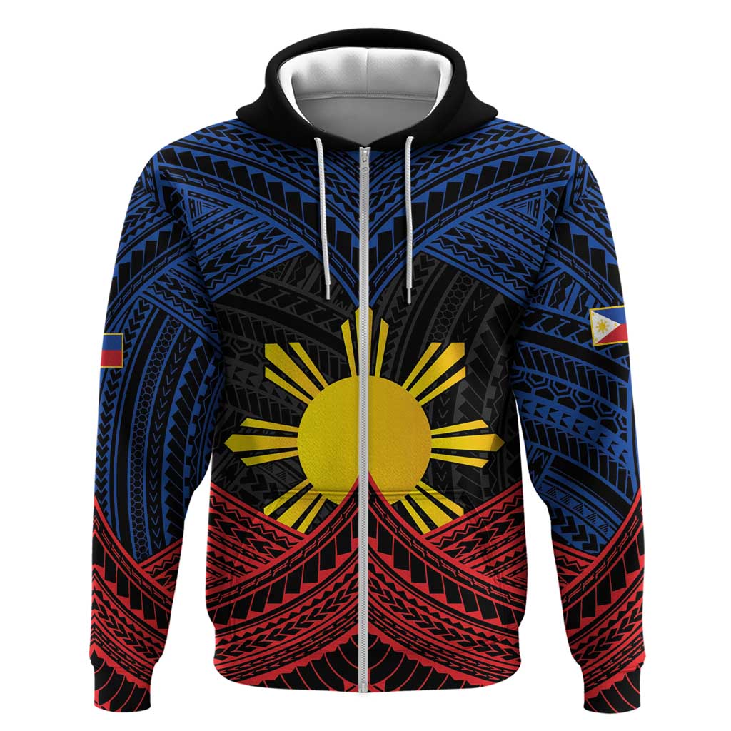 Personalized Philippines Zip Hoodie Polynesian Tribal Tattoo with Filipino Flag Motif LT9 Zip Hoodie Black - Polynesian Pride