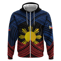 Personalized Philippines Zip Hoodie Polynesian Tribal Tattoo with Filipino Flag Motif LT9 Zip Hoodie Black - Polynesian Pride