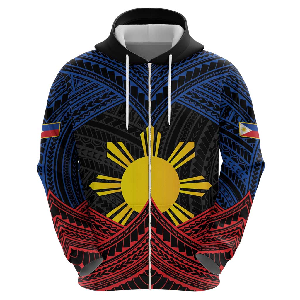 Personalized Philippines Zip Hoodie Polynesian Tribal Tattoo with Filipino Flag Motif LT9 - Polynesian Pride