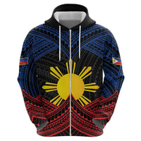 Personalized Philippines Zip Hoodie Polynesian Tribal Tattoo with Filipino Flag Motif LT9 - Polynesian Pride