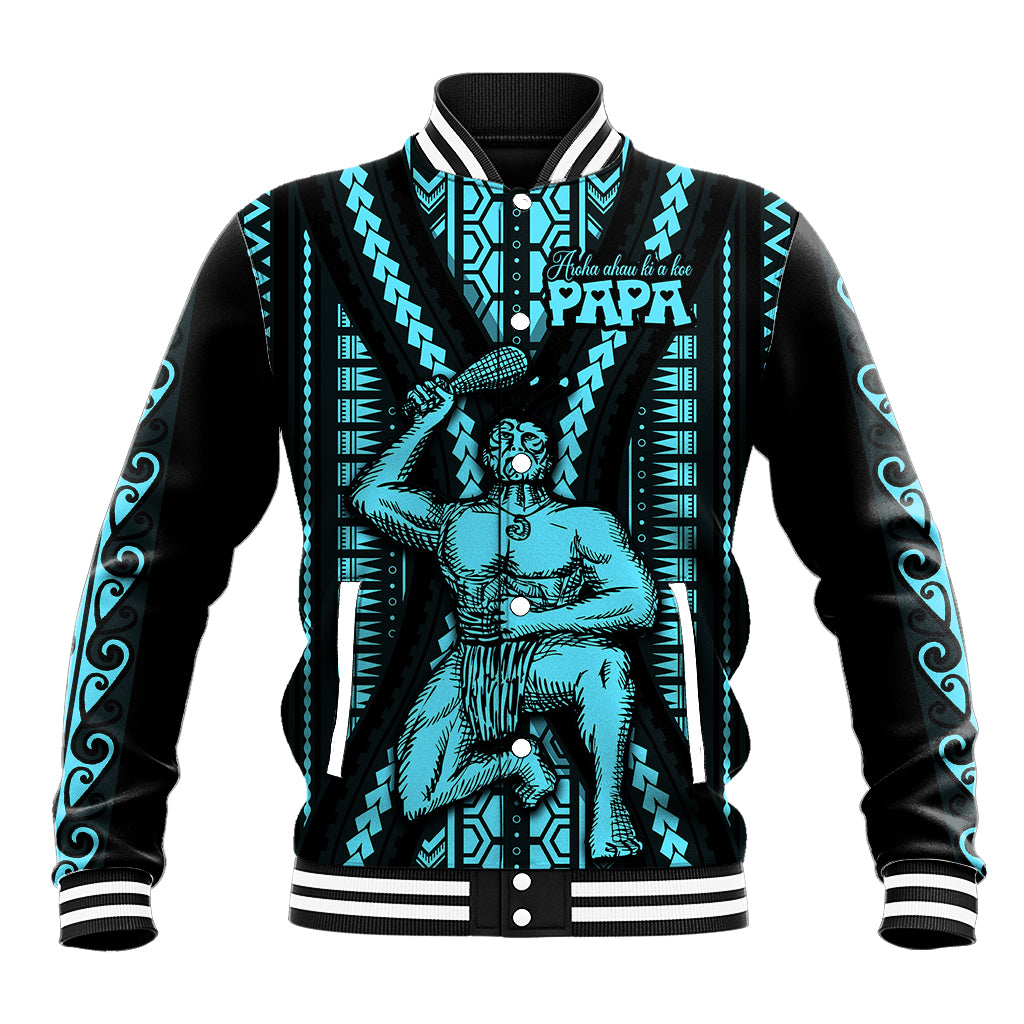 Aotearoa Father's Day Gift For Dad Baseball Jacket Aroha Ahau Ki A Koe Papa - Aqua Maori Style Pattern LT9 Unisex Aqua - Polynesian Pride