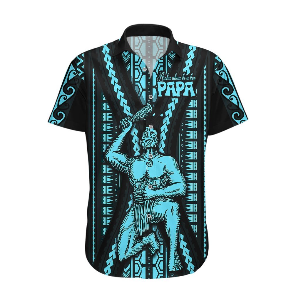 Aotearoa Father's Day Gift For Dad Hawaiian Shirt Aroha Ahau Ki A Koe Papa - Aqua Maori Style Pattern LT9 Aqua - Polynesian Pride