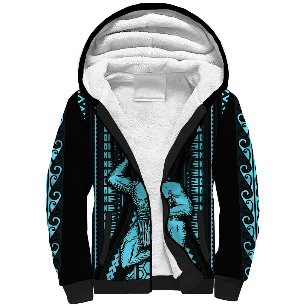 Aotearoa Father's Day Gift For Dad Sherpa Hoodie Aroha Ahau Ki A Koe Papa - Aqua Maori Style Pattern LT9 Unisex Aqua - Polynesian Pride
