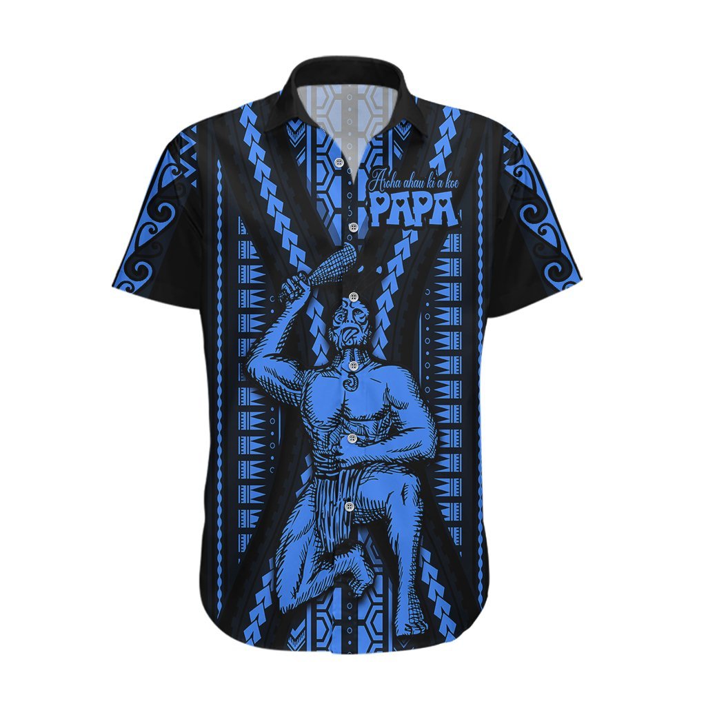 Aotearoa Father's Day Gift For Dad Hawaiian Shirt Aroha Ahau Ki A Koe Papa - Blue Maori Style Pattern LT9 Blue - Polynesian Pride