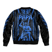 Personalised Aotearoa Father's Day Gift For Dad Bomber Jacket Aroha Ahau Ki A Koe Papa - Blue Maori Style Pattern LT9 - Polynesian Pride
