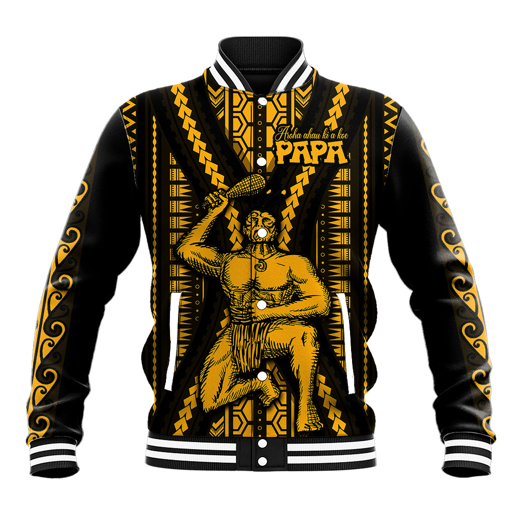 Aotearoa Father's Day Gift For Dad Baseball Jacket Aroha Ahau Ki A Koe Papa - Gold Maori Style Pattern LT9 Unisex Gold - Polynesian Pride