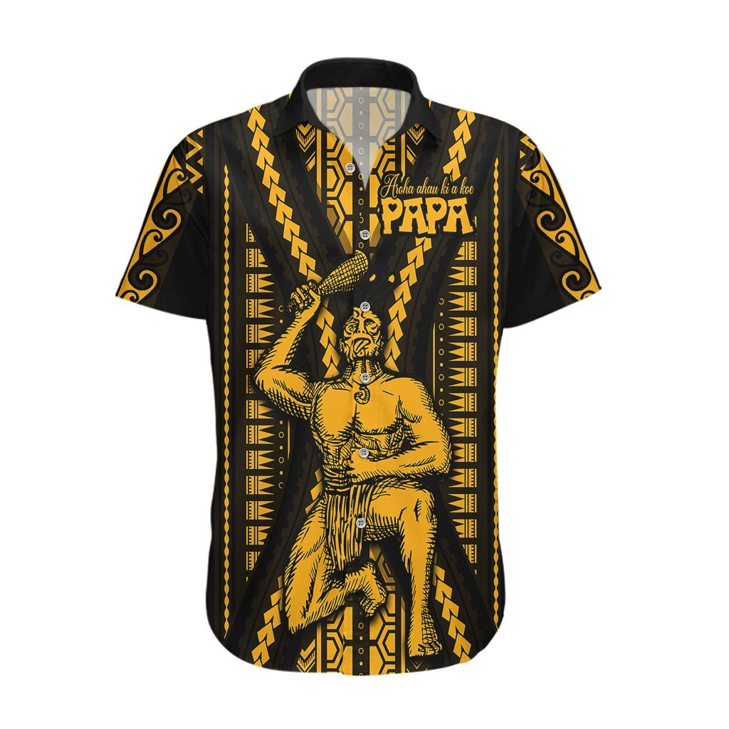 Aotearoa Father's Day Gift For Dad Hawaiian Shirt Aroha Ahau Ki A Koe Papa - Gold Maori Style Pattern LT9 Gold - Polynesian Pride