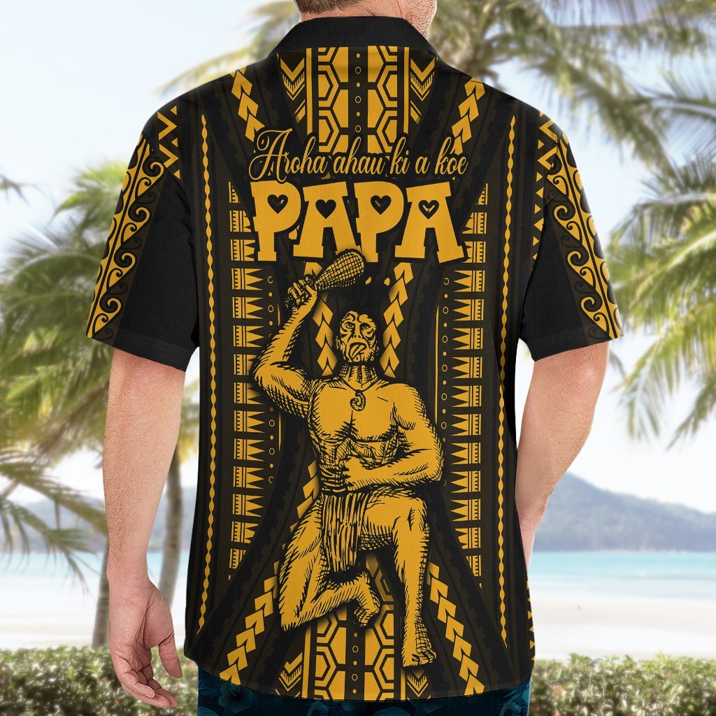 Aotearoa Father's Day Gift For Dad Hawaiian Shirt Aroha Ahau Ki A Koe Papa - Gold Maori Style Pattern LT9 - Polynesian Pride