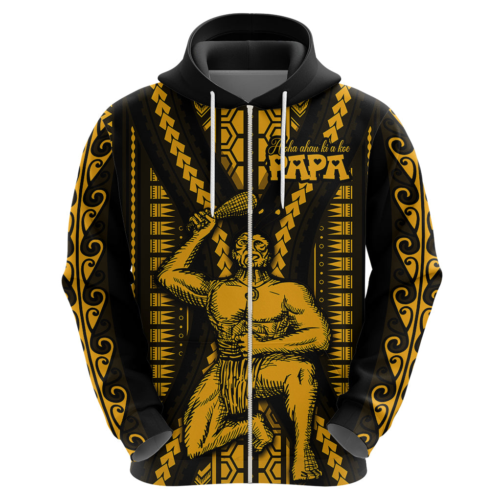 Aotearoa Fathers Day Gift For Dad Hoodie Aroha Ahau Ki A Koe Papa Gold Maori Style Pattern LT9 - Polynesian Pride