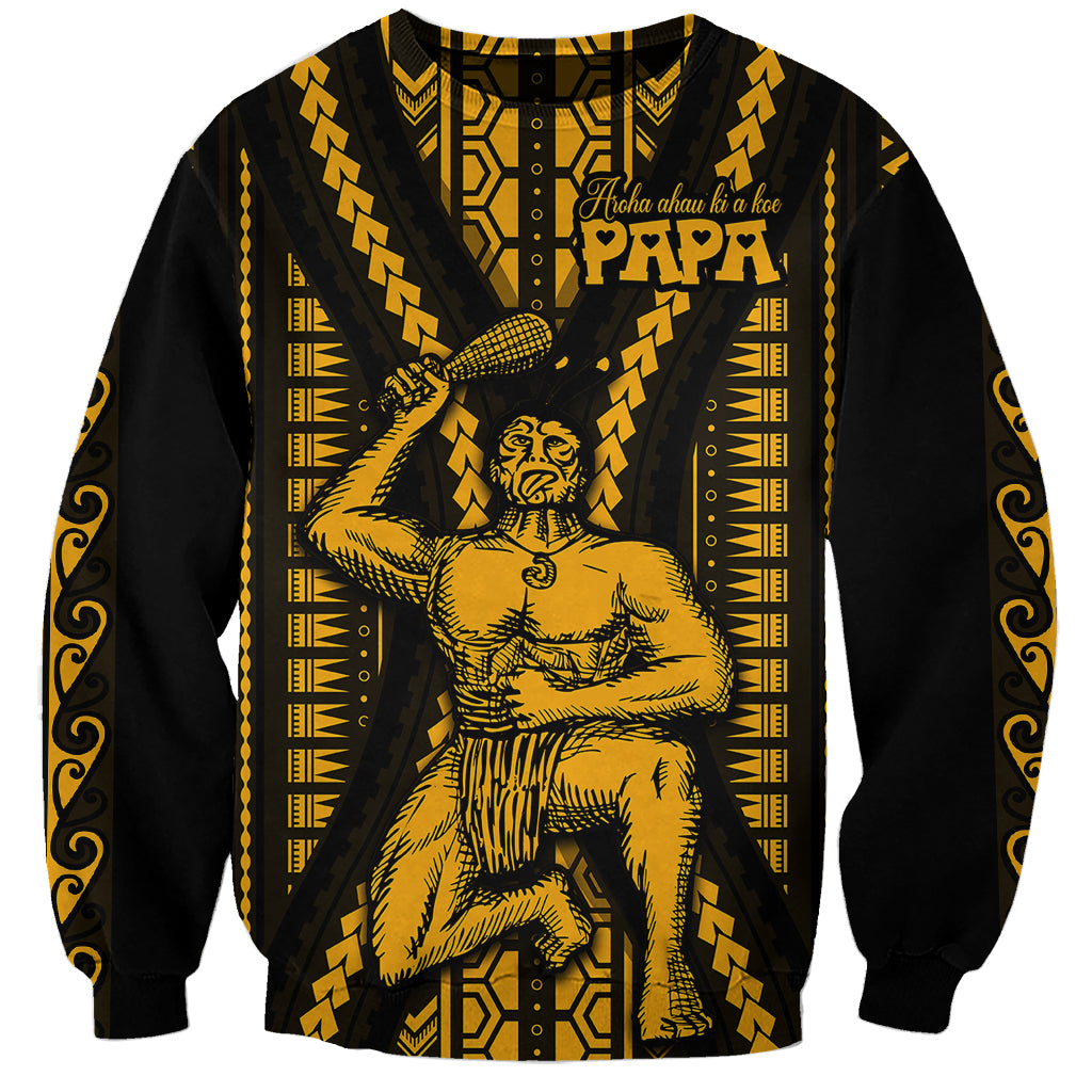 Aotearoa Father's Day Gift For Dad Sweatshirt Aroha Ahau Ki A Koe Papa - Gold Maori Style Pattern LT9 Unisex Gold - Polynesian Pride