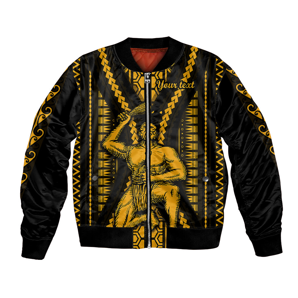 Personalised Aotearoa Father's Day Gift For Dad Bomber Jacket Aroha Ahau Ki A Koe Papa - Gold Maori Style Pattern LT9 Unisex Gold - Polynesian Pride