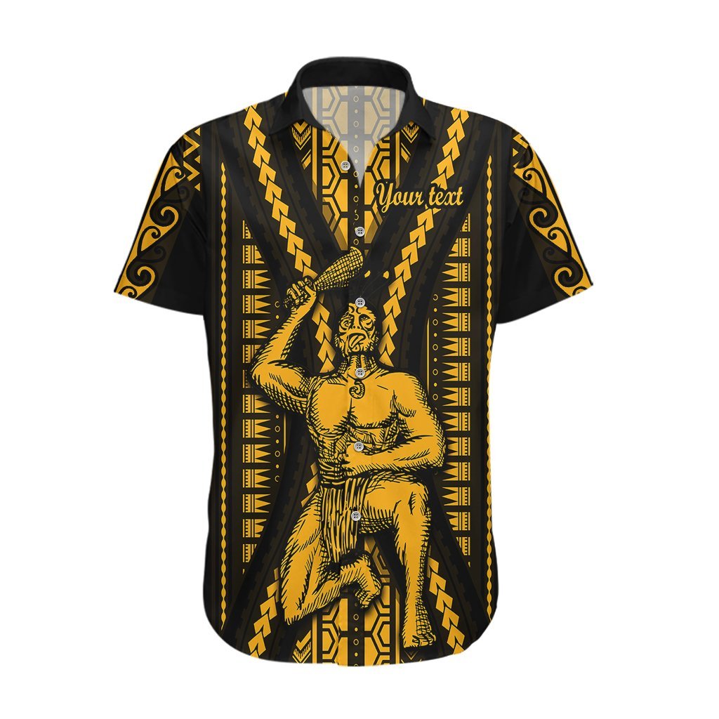 Personalised Aotearoa Father's Day Gift For Dad Hawaiian Shirt Aroha Ahau Ki A Koe Papa - Gold Maori Style Pattern LT9 Gold - Polynesian Pride