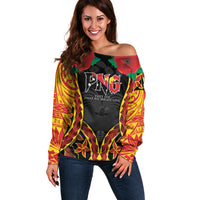 Personalised Papua New Guinea Remembrance Day Off Shoulder Sweater LT9 Women Red - Polynesian Pride