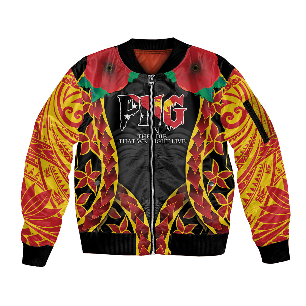 Personalised Papua New Guinea Remembrance Day Sleeve Zip Bomber Jacket LT9 Unisex Red - Polynesian Pride