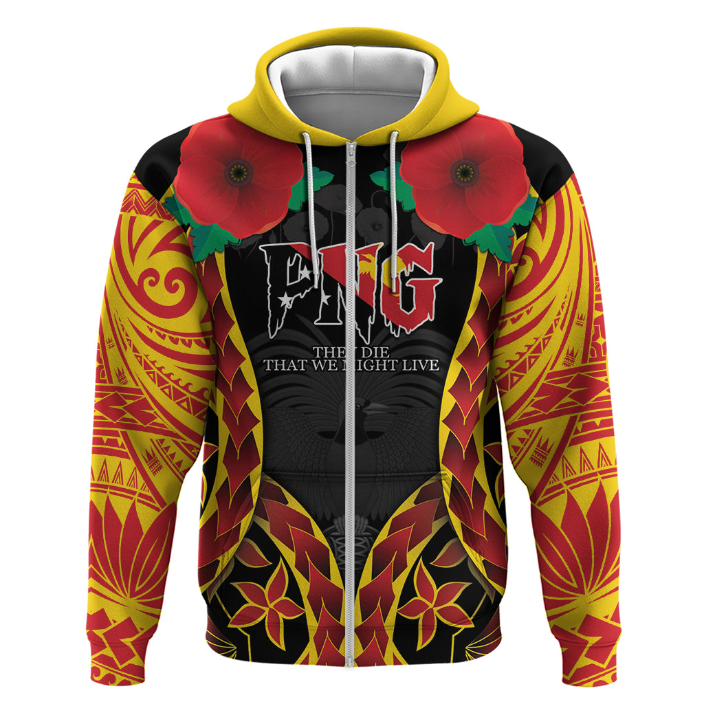 Personalised Papua New Guinea Remembrance Day Zip Hoodie LT9 Zip Hoodie Red - Polynesian Pride